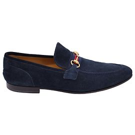 Mocassini Gucci Web Horsebit in pelle scamosciata blu navy Blu Blu navy
