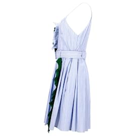 Prada-Prada Ruffled Striped Mini Dress in Light Blue Cotton-Blue,Light blue