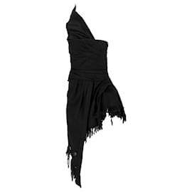 Alexander Wang-Alexander Wang – Gerafftes One-Shoulder-Jeanskleid aus schwarzer Baumwolle-Schwarz