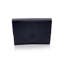 Yves Saint Laurent-Pochette vintage en cuir noir avec logo YSL-Noir