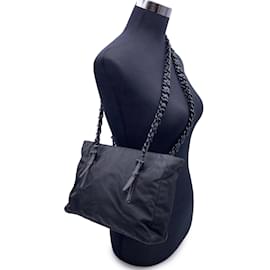 Prada-Vintage Black Nylon Tessuto Shoulder Bag with Lucite Chain-Black