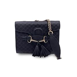 Gucci-Black Microssima Leather Mini Emily Shoulder Bag-Black