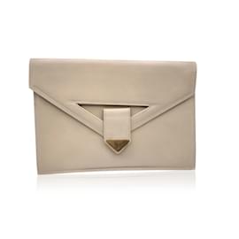 Yves Saint Laurent-Vintage Beige Leather Clutch Bag Handbag-Beige