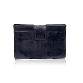 Yves Saint Laurent-Vintage Black Leather Clutch Pochette Handbag-Black