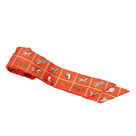 Hermès-Sciarpa di seta Twilly stampata arancione di Hermes-Arancione