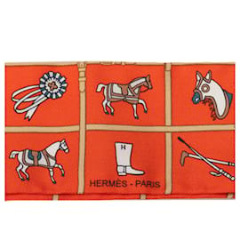 Hermès-Foulard en soie sergé imprimé orange Hermes-Orange