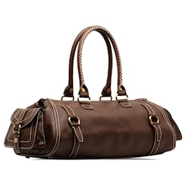 Céline-Celine Brown Leather Handbag-Brown,Dark brown