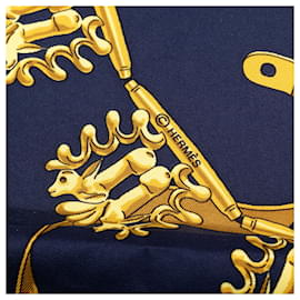 Hermès-Hermes Blue Les Cavaliers d'Or Silk Scarf-Bleu,Bleu Marine