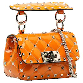 Valentino-Valentino Orange Micro Patent Rockstud Spike Satchel-Orange