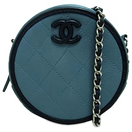 Chanel-Bandolera Chanel de piel de cordero azul CC con cadena redonda-Otro