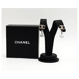 Chanel-Chanel Coco Silver Dangling Earrings-Silver hardware