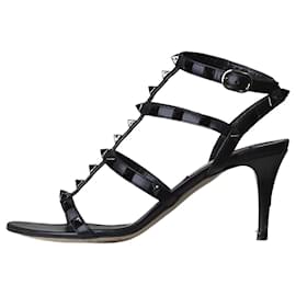 Valentino-Sandálias pretas de couro com salto alto rockstud - tamanho UE 35-Preto