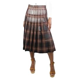 Gucci-Brown checkered pleated midi skirt - size UK 16-Brown
