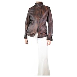 Autre Marque-Brown leather faded-effect jacket - size UK 14-Brown