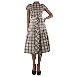Michael Kors-Cream checkered pleated dress - size UK 6-Cream