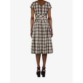 Michael Kors-Cream checkered pleated dress - size UK 6-Cream