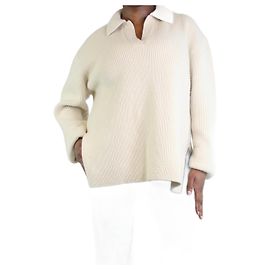 Totême Cremefarbener gerippter Pullover aus Wollmischung – Größe L Roh