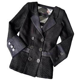 Chanel-Blazer de tweed negro Runway París / Seúl.-Black
