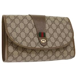 Gucci-GUCCI GG Canvas Web Sherry Line Clutch Bag PVC Beige Green Red Auth 65592-Red,Beige,Green