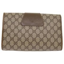 Gucci-GUCCI GG Canvas Web Sherry Line Clutch Bag PVC Beige Green Red Auth 65592-Red,Beige,Green