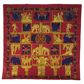 Hermès-HERMES CARRE 90 TORANA Scarf Silk Red Auth 65316-Red