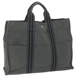 Hermès-HERMES Fourre Tout MM Hand Bag Canvas Gray Black Auth 66009-Black,Grey