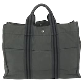 Hermès-HERMES Fourre Tout MM Hand Bag Canvas Gray Black Auth 66009-Black,Grey
