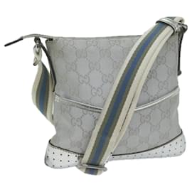 Gucci-GUCCI GG Canvas Sherry Line Shoulder Bag Silver Blue gray 147671 auth 65500-Silvery,Blue,Grey