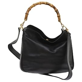 Gucci-GUCCI Bamboo Shoulder Bag Leather 2way Black Auth yk10486-Black