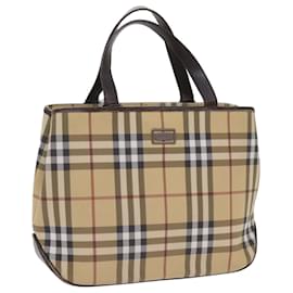 Burberry-BURBERRY Nova Check Hand Bag PVC Beige Brown Auth ac2705-Brown,Beige