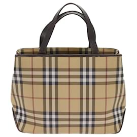 Burberry-BURBERRY Nova Check Hand Bag PVC Beige Brown Auth ac2705-Brown,Beige