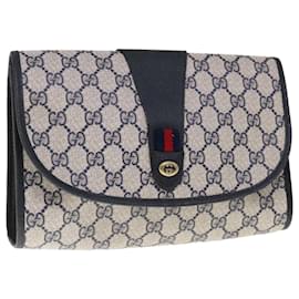 Gucci-GUCCI GG Supreme Sherry Line Clutch Bag PVC Red Navy 89 01 030 auth 65763-Red,Navy blue