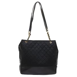 Chanel-CHANEL Bolsa de Ombro Matelassê Couro Preto CC Auth 65441-Preto