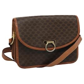 Céline-CELINE Macadam Canvas Shoulder Bag PVC Leather Brown Auth 65289-Brown