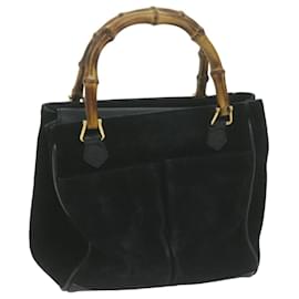Gucci-GUCCI Bamboo Hand Bag Suede Black Auth 66064-Black