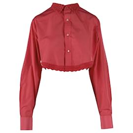 Autre Marque-Rubino Gaeta Crochet Collar Crop Shirt-Pink