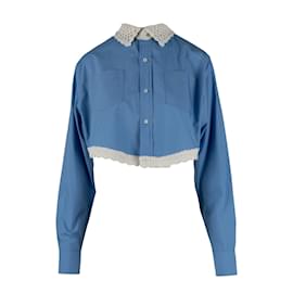 Autre Marque-Rubino Gaeta Crop-Hemd mit Häkelkragen-Blau