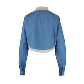Autre Marque-Rubino Gaeta Crochet Collar Crop Shirt-Blue