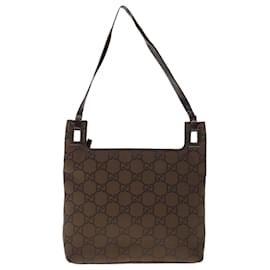 Gucci-GUCCI GG Canvas Shoulder Bag Nylon Brown Auth 66148-Brown