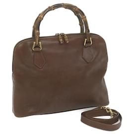 Gucci-GUCCI Bamboo Hand Bag Leather 2way Brown Auth 65430-Brown