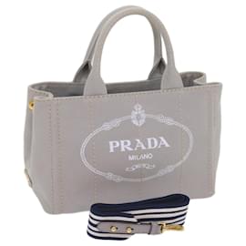 Prada-PRADA Canapa PM Hand Bag Canvas 2way Gray Auth am5703-Grey