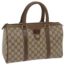 Gucci-GUCCI GG Supreme Web Sherry Line Boston Bag PVC Beige Red 58 02 007 Auth tb1042-Red,Beige