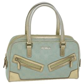 Gucci-GUCCI GG Canvas Hand Bag Light Blue Gold Tone Auth ac2720-Other,Light blue