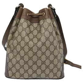 Gucci-GUCCI GG Supreme Web Sherry Line Shoulder Bag Beige Green 41 02 034 Auth yk10500-Beige,Green