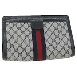 Gucci-GUCCI GG Supreme Sherry Line Clutch Bag PVC Red Navy 64 014 2125 28 Auth am5646-Red,Navy blue