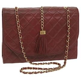 Chanel-CHANEL Matelasse Chain Shoulder Bag Lamb Skin Red CC Auth 65980-Red