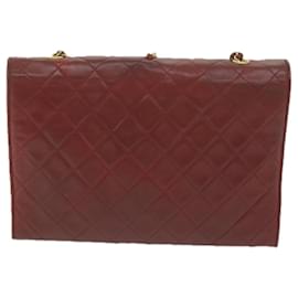 Chanel-CHANEL Matelasse Chain Shoulder Bag Lamb Skin Red CC Auth 65980-Red