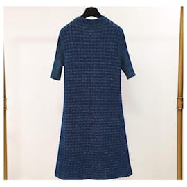 Chanel-Chanel 17A Blue Polyester Rayon Knit Dress-Blue