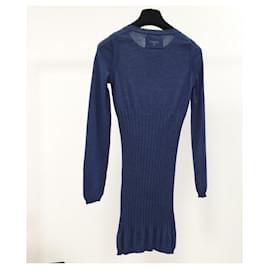 Chanel-Vestido de punto de manga larga en azul marino de Chanel.-Azul marino
