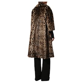 Gucci-nuevo abrigo de piel sintética de leopardo jacquard de Gucci-Castaño,Negro,Estampado de leopardo,Marrón claro